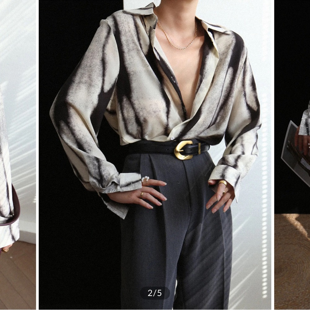 Tie-Dye Oversized Button-Down Shirt in Black and Cream - Picture 2 of 6